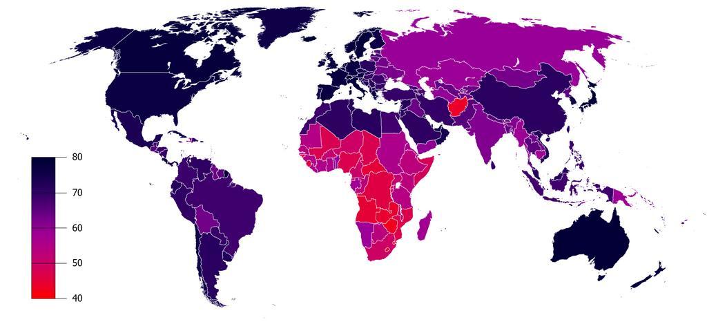 Male Life Expectancy.png en The number of years a newborn male infant could expect to live if prevailing patterns of age-specific mortality rates at the time of birth were to stay the same throughout the child �s life http //hdrstats undp ...