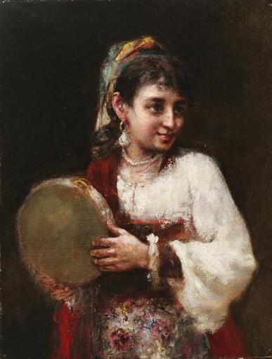 Bruck Italian Girl with Timbrel.jpg Artwork Creator Lajos Bruck Oil on canvas Size cm 27 5 35 Private collection object history credit line top right Bruck Lajos accession number http //axioart com/ axioart com http //axioart com/index php ...