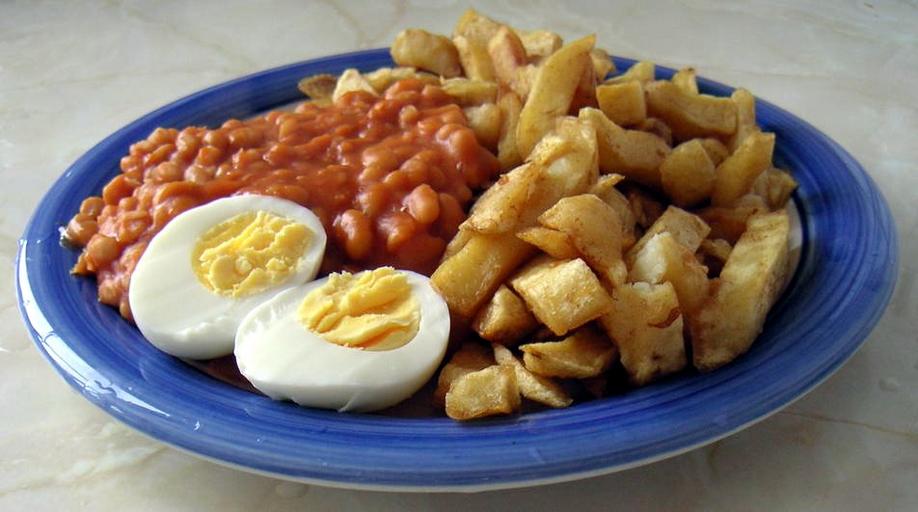 Chips and beans with egg.jpg My dinner just before I ate it featuring chips from a chip shop own work by original uploader 2006-05-16 Lee_J_Haywood Lee J Haywood Original upload log en wikipedia ftcg page en wikipedia Chips_and_beans_with_e...