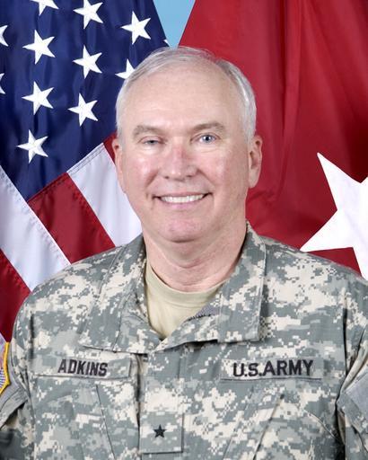 TAGadkins.jpg en Photo of James A Adkins own Paomd James A Adkins Military people with a flag of the United States Official photographic portraits of the United States Army Recipients of the Legion of Merit United States Alumni of ...