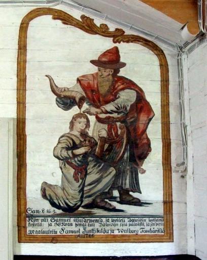 Kempele Church Paintings 2006 07 24.JPG Artwork Creator Mikael Toppelius title Salbung Davids The Anointment of David L'onction de David 1785 �1786 or 1795<br /> cm 168 130 en Kempele Old Church sp Antigua Iglesia de Kempele fi Kempeleen ...