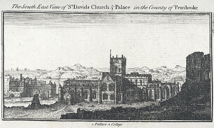 The south east view of St. Davids church & palace in the county of Pembroke.jpeg Size mm 100 135 exhibition history Institution National Library of Wales Technique print engraving bw object history object type PD-old-100-1923 place of ...