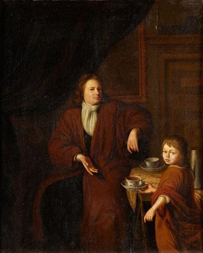 Roelof Koets Knabe bringt Kaffee.jpg Knabe bringt seinem Vater eine Tasse Kaffee oil on canvas 45 x 36 5 cm http //www duesseldorfer-auktionshaus planetactive com/ or otherdate century 17 century 18 Creator Roelof Koets II PD-old-100 Coffee ...