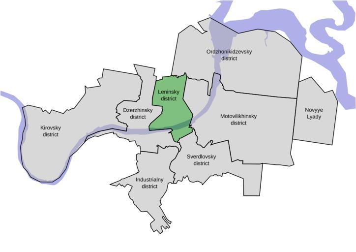 Leninsky district of Perm (en).svg 2006-10-31 own assumed D V S Administrative divisions of Perm